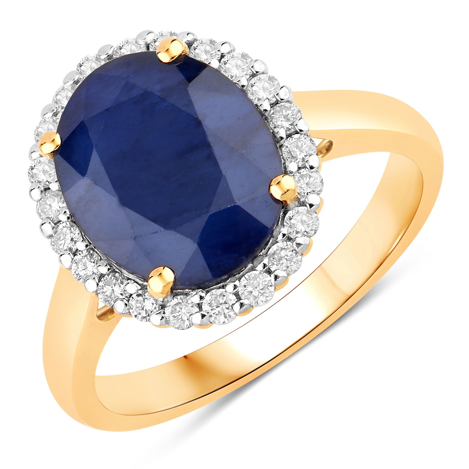 Blue Sapphire and Diamond Halo Ring: QJ8423/3-MNTK This timeless ring radiates classic sophistication, featuring a deep blue oval-cut sapphire encircled by a halo of brilliant white diamonds. The design perfectly balances bold color