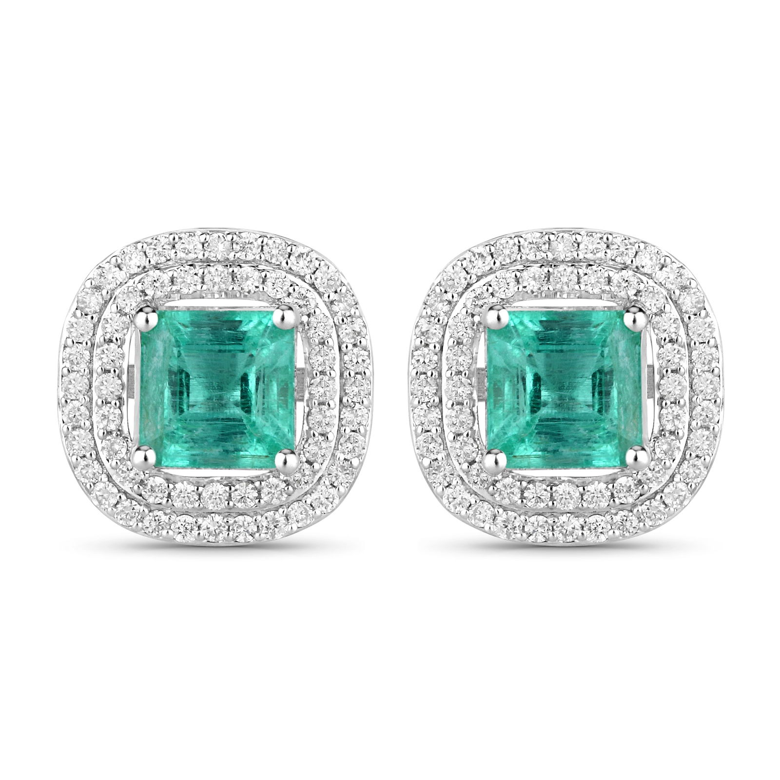 Emerald with Diamond Halo Earrings: QJ8423/115-MSLT These breathtaking emerald and diamond halo earrings radiate sophistication and timeless charm. Each earring features a vivid emerald