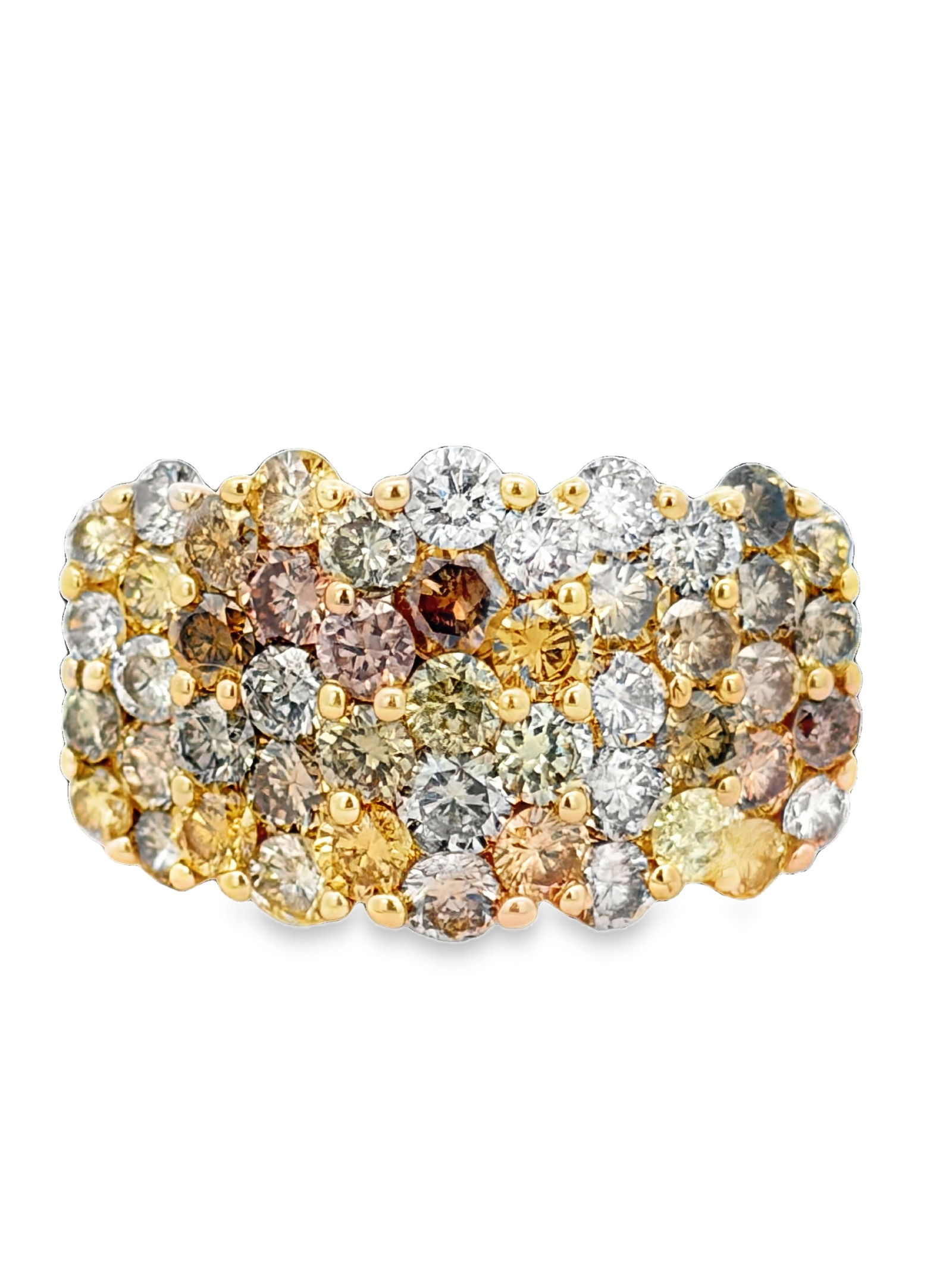 Multicolor Diamond Ring: CJI4693/10-MOTY Exquisitely crafted in 14K Gold, this striking ring features a dazzling array of fancy colored diamonds, offering a sophisticated and playful alternative to traditional colorless jewe