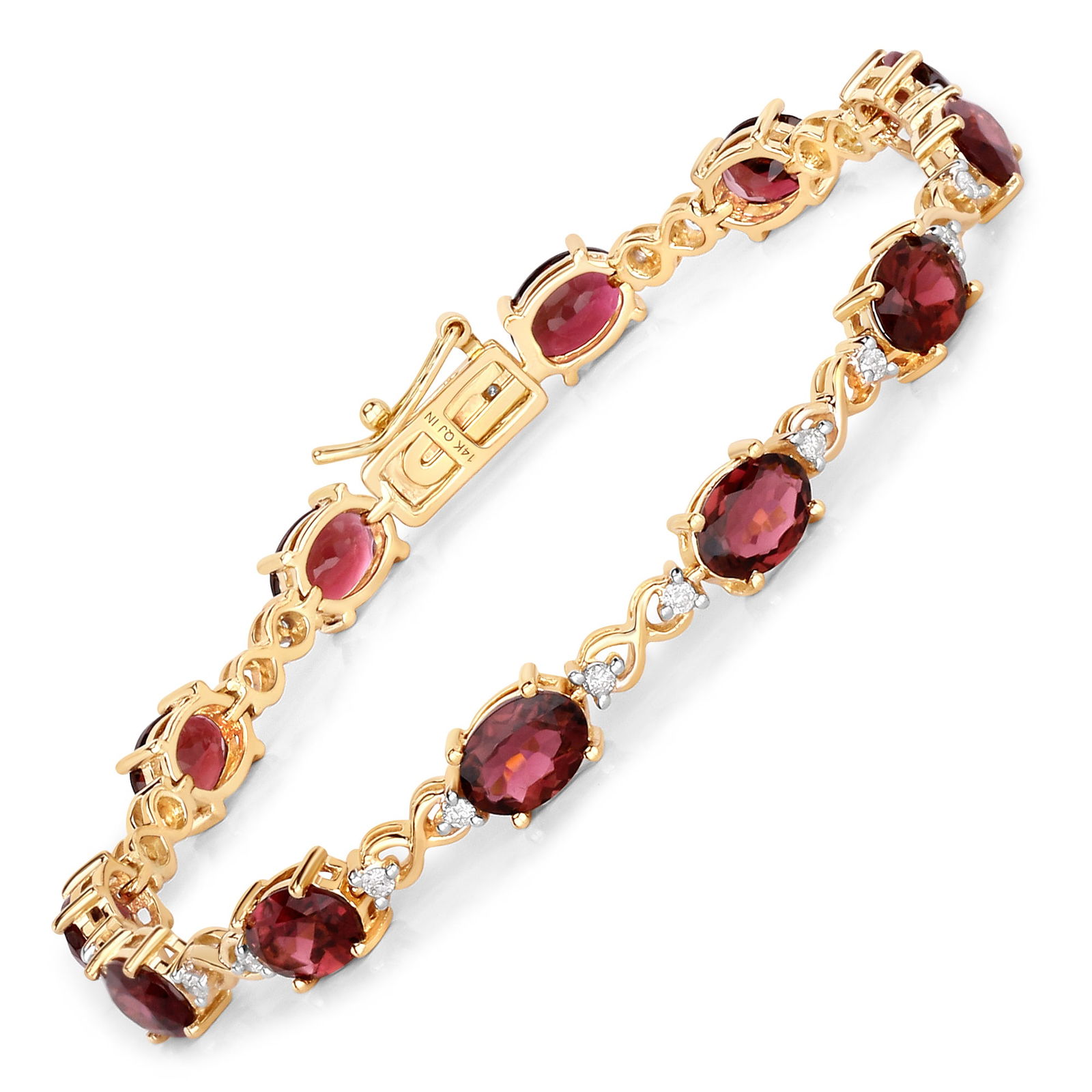 Pink Tourmaline and Diamond Bracelet: QJ8423/125-MENM This exquisite Pink Tourmaline and diamond bracelet showcases timeless beauty and refined craftsmanship. Set in 14K yellow gold, the bracelet features a