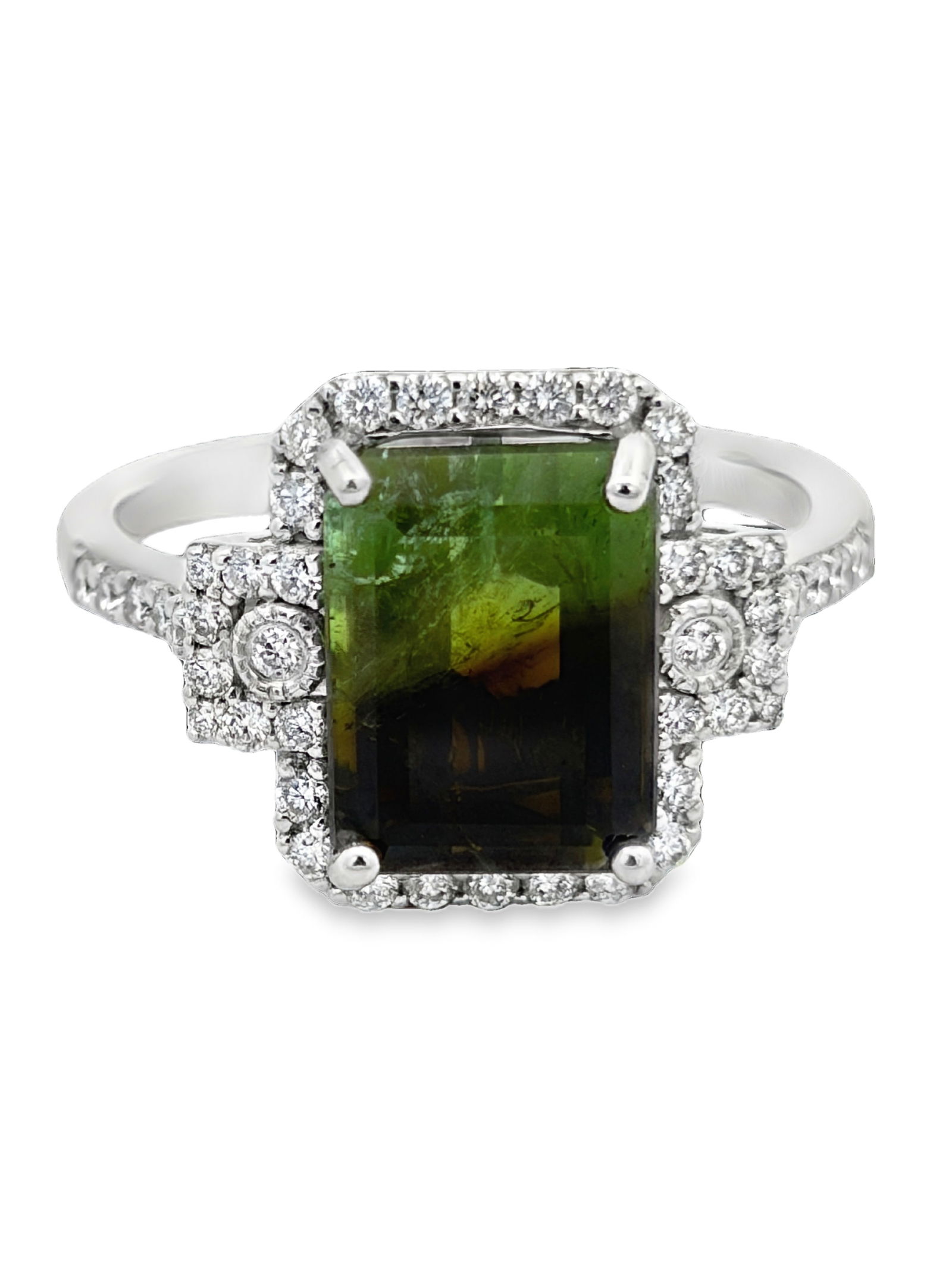 Platinum GIA Paraiba Tourmaline & Diamond Ring: E7605/20-OAAA This exceptional platinum ring features a magnificent GIA-certified Paraiba tourmaline centerpiece. The gemstone is held in a secure prong setting and flanked by brilliant-cut