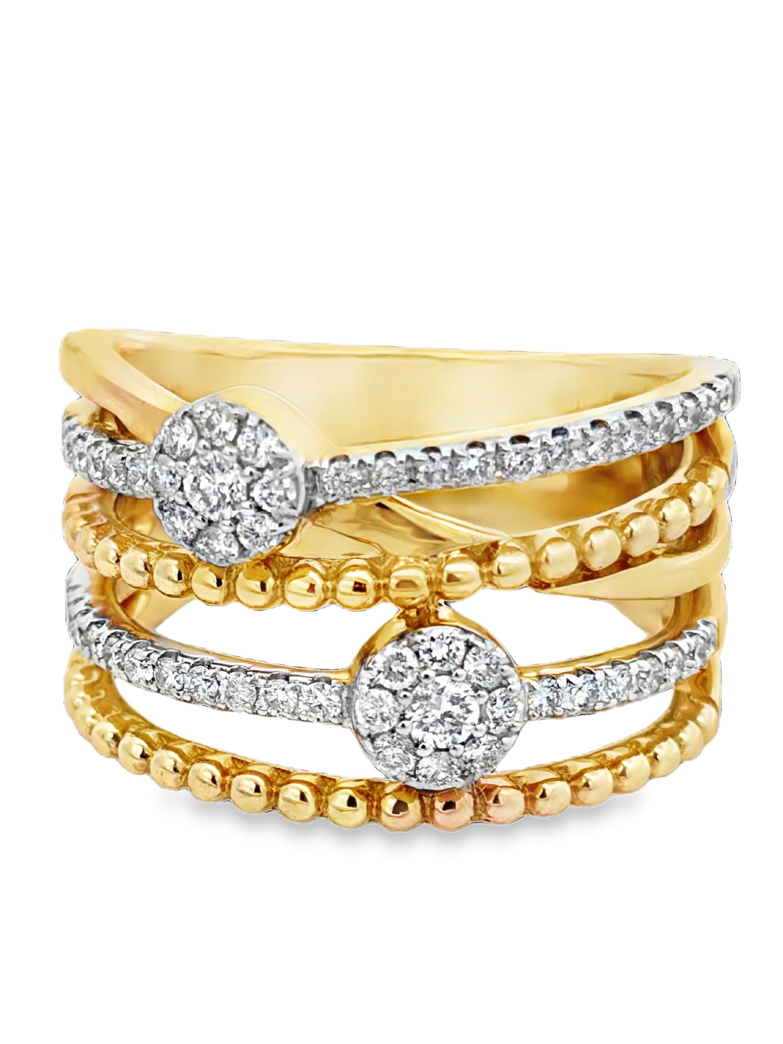 1/2CTW Diamond Flowers Ring: GS6259/21-KSS Capturing the delicate beauty of nature, this 14k gold ring features a charming flower motif meticulously pavé-set with brilliant diamonds. Each petal is expertly angled