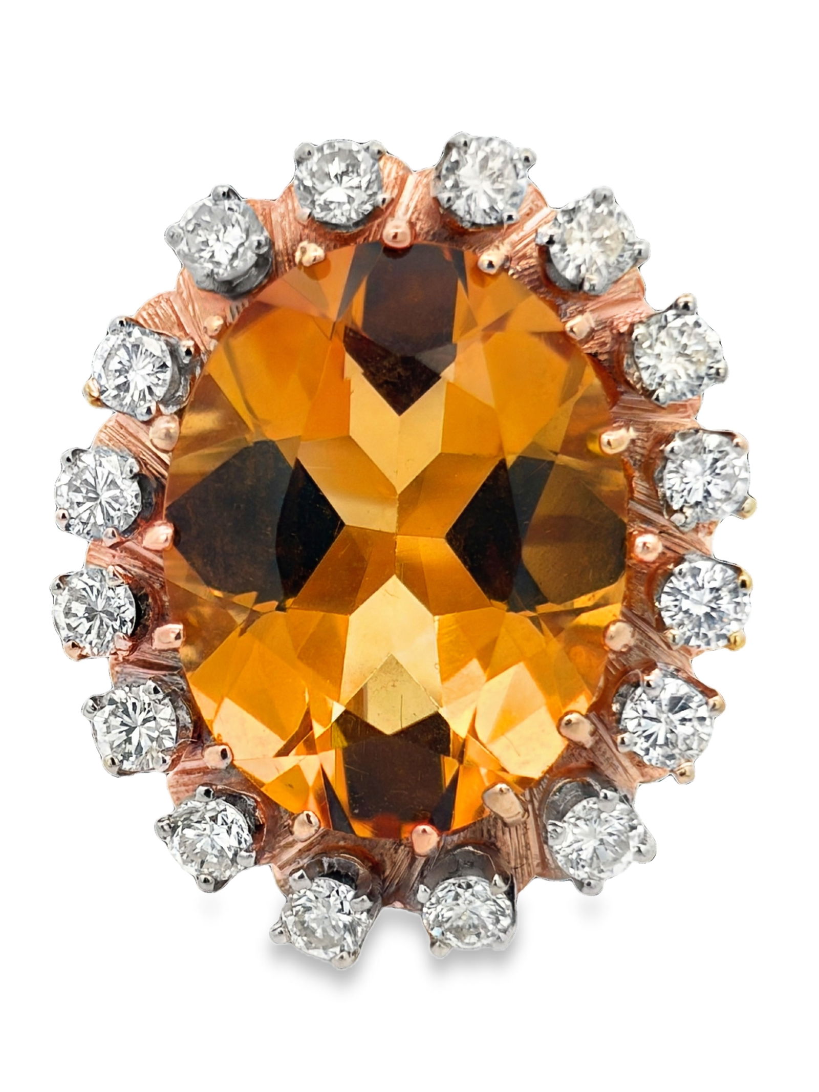 14K Citrine & Diamond Ring: E7614/18-MLYE Capturing the radiance of a golden sunset, this 14k gold ring centers on a vibrant citrine prized for its warm, honeyed brilliance. The gemstoneâ€™s sun-drenched