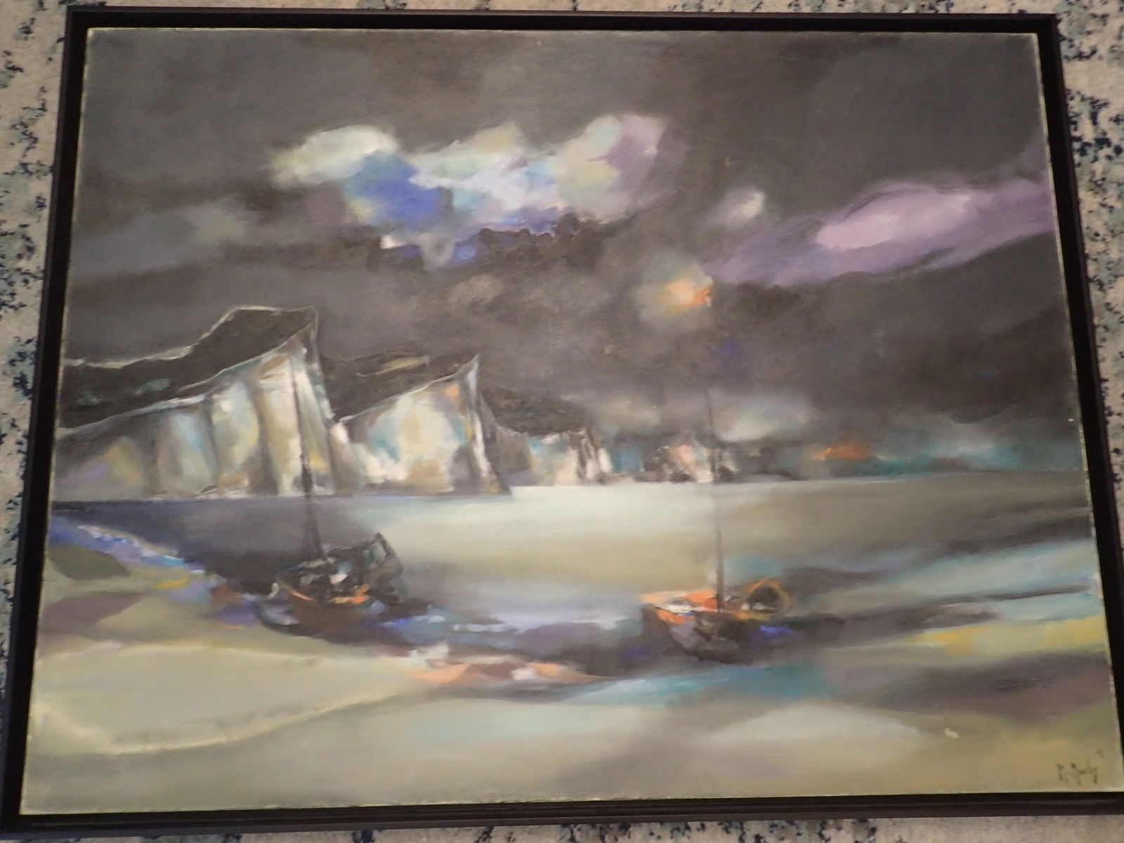 Marcel Mouly Oil on canvas Hand signed: BAT1125/1-YSSSS Description: Les Falaises de Verre (The Glass Cliffs) Artist Name: Marcel Mouly Medium: Oil on canvas Year: 1969 Signature: Hand Signed, lower r