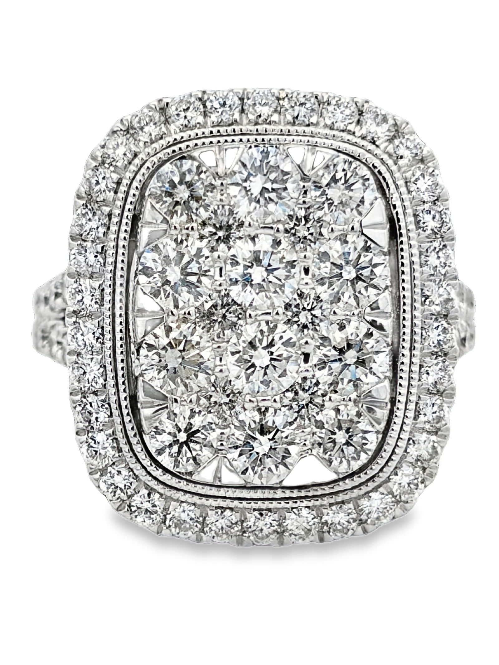 2.75 CTW Diamond Cluster Ring: GS6259/14-MLSS Designed for maximum brilliance, this 14k gold ring showcases a remarkable 2.75-carat total weight of brilliant-cut diamonds. The centerpiece features an