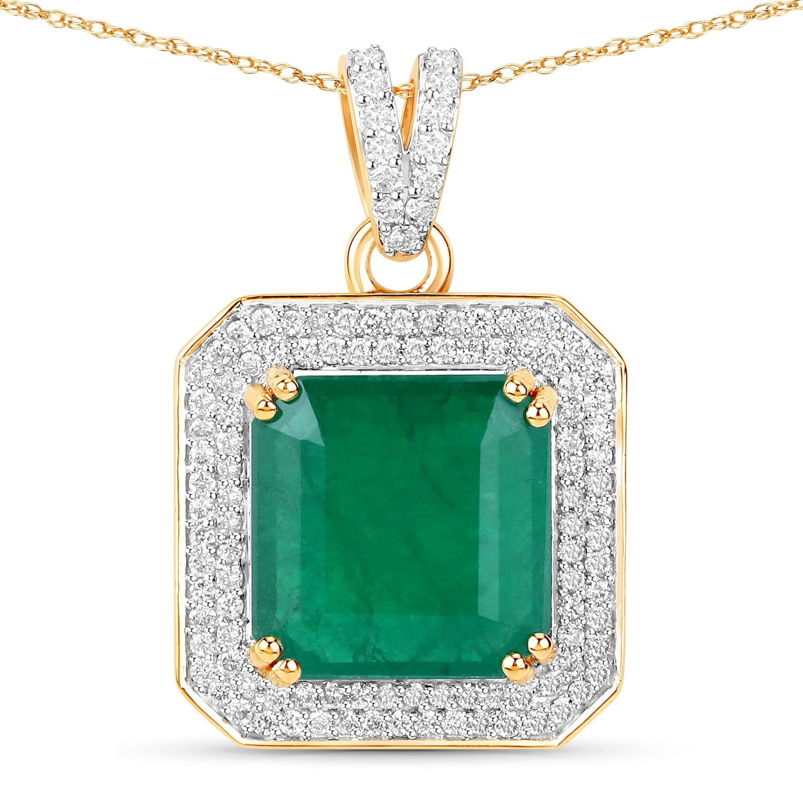 IGI 3.99 CT Zambian Emerald and Diamond Pendant: QJ8423/85-MAKY This emerald-cut emerald and diamond pendant captures the essence of timeless sophistication and natural beauty. At its center, a vibrant green emerald radiates with lush color and