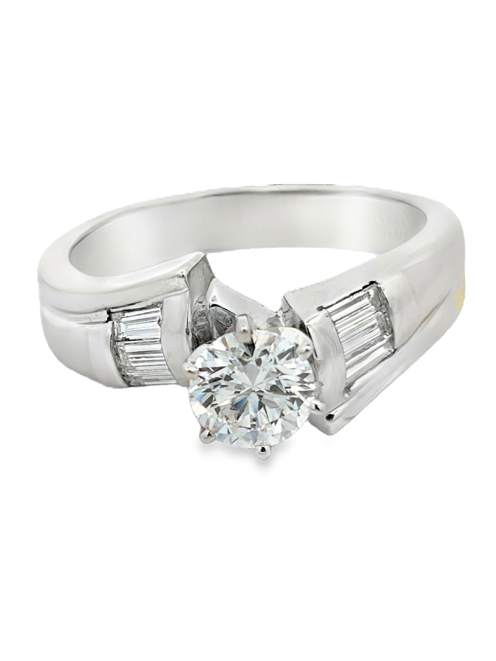 14K Diamond Ring: E7614/20-MOAS A timeless expression of luxury, this 14k gold ring features a collection of baguette-cut diamonds selected for their exceptional fire and clarity. The stones are