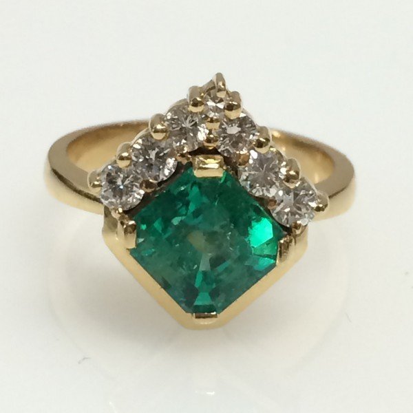 Emerald & Diamond Ring 18k Yellow Gold Natural (1 of 3)