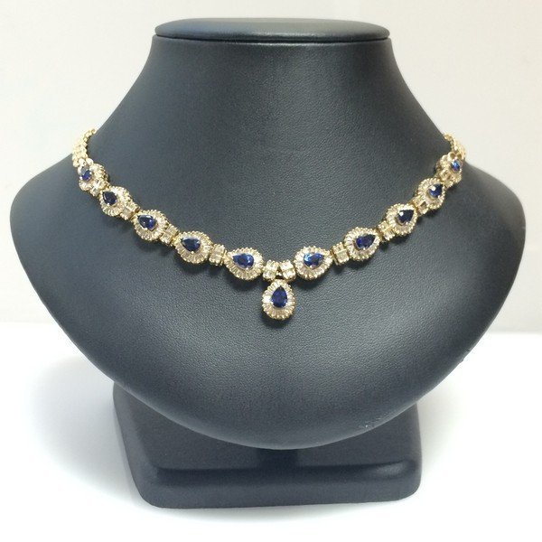 Sapphire & Diamond Necklace, 14kt Yellow Gold (1 of 3)