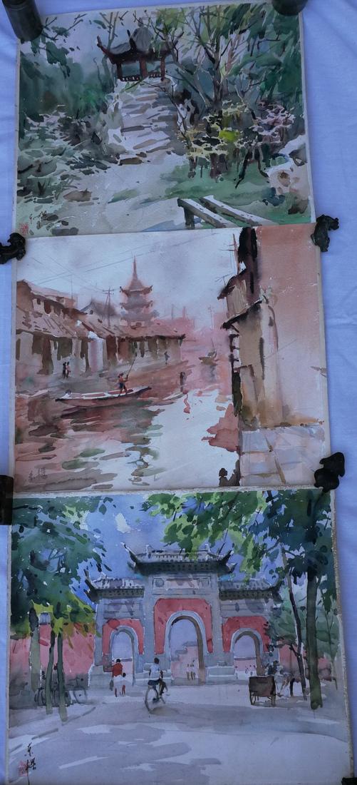 3 Chinese Wu Dongliang's Watercolor Landscape Paintings (1 of 6)