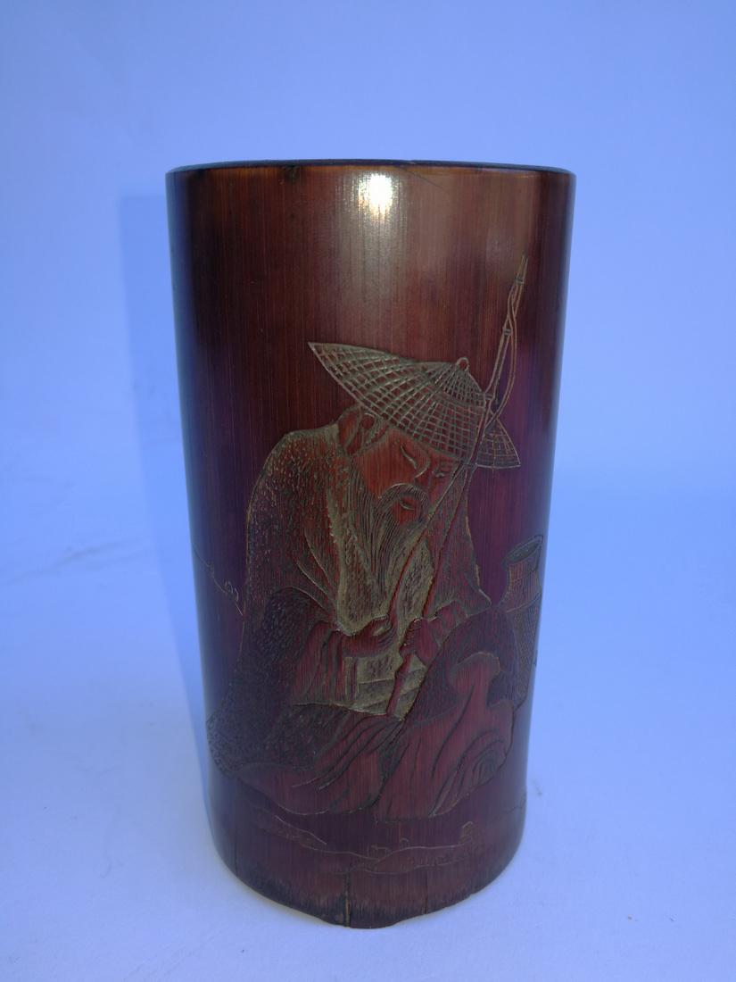 Qing Dy Chinese Bamboo Carving Brushpot Lao Zhu Mark (1 of 9)