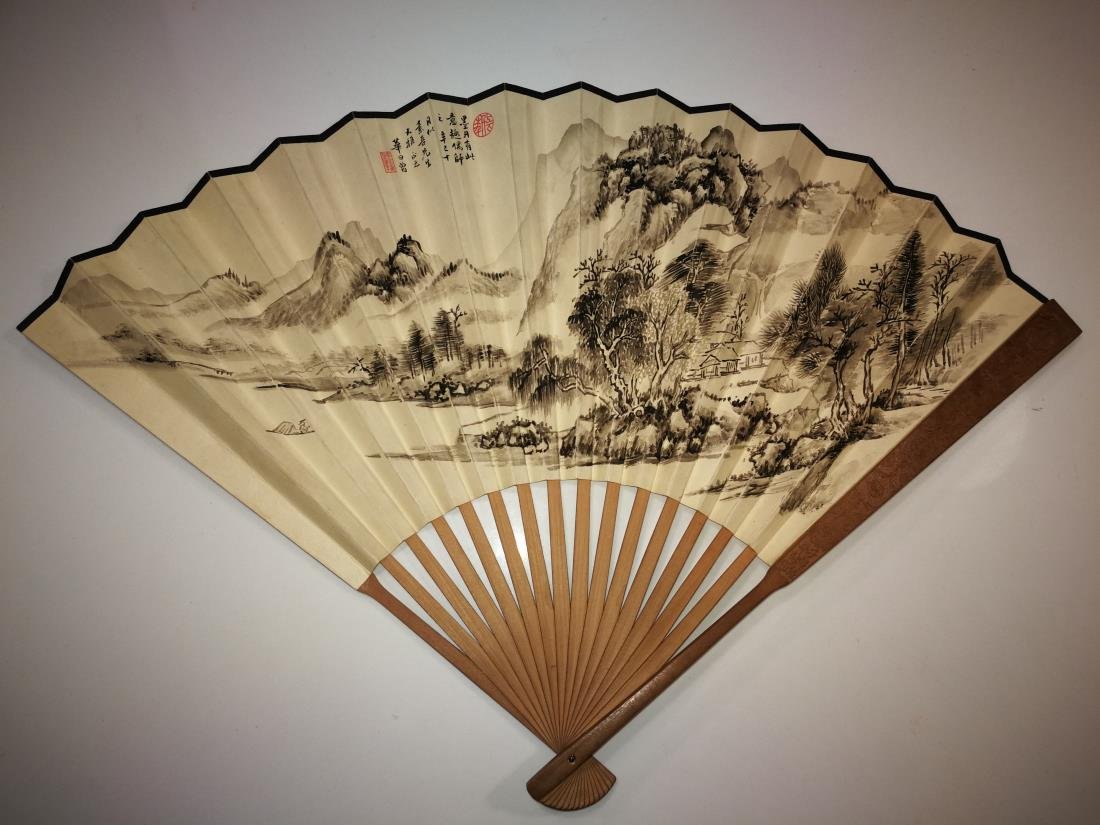 Old Chinese Fan with Painting and Calligraphy (1 of 11)