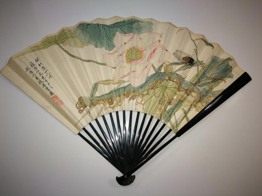 Old Chinese Fan with Painting and Calligraphy (1 of 8)