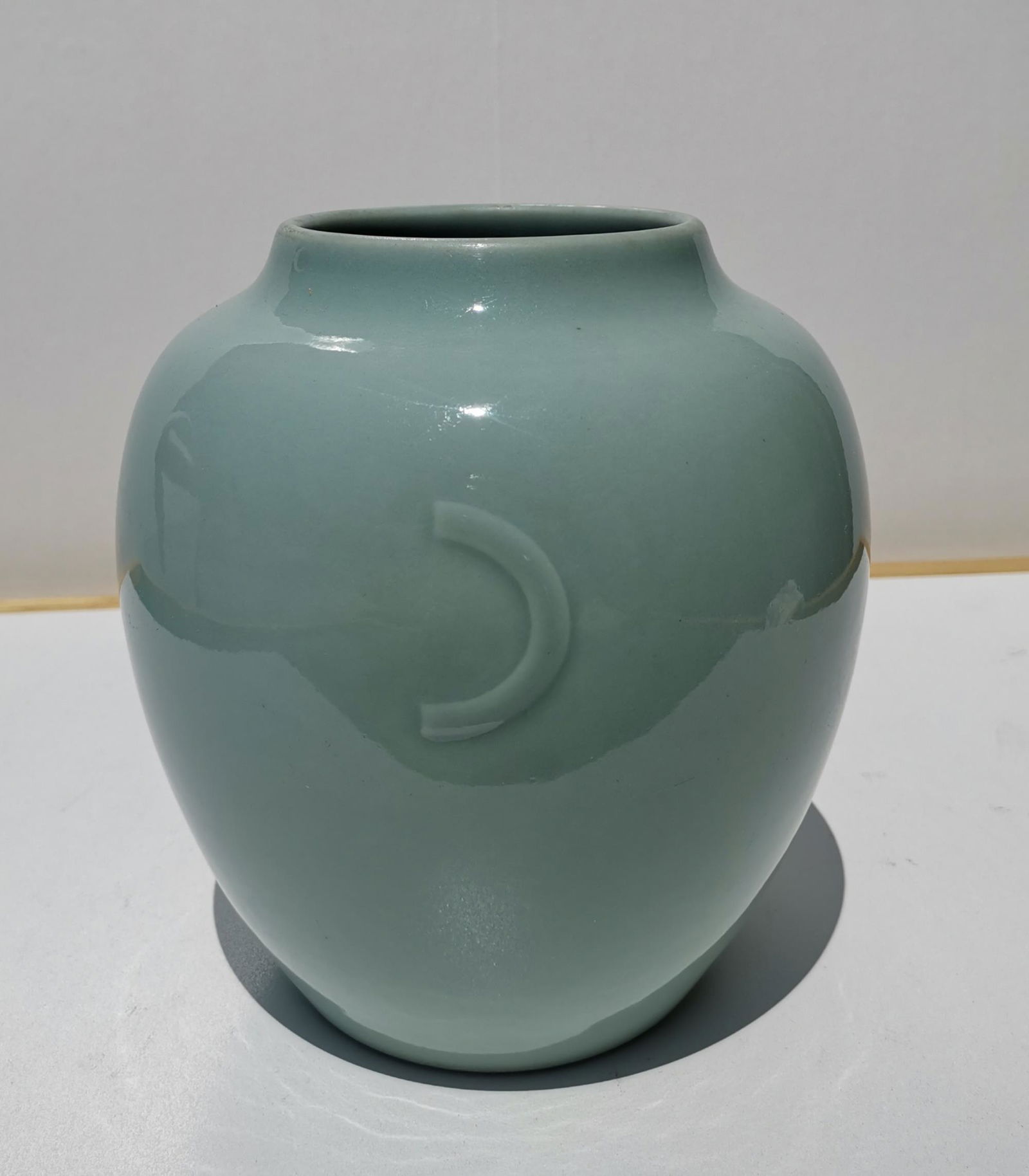 CHINESE SKY BLUE GLAZE JAR DA QING QIANLONG NIAN ZHI: CHINESE SKY BLUE GLAZE JAR DA QING QIANLONG NIAN ZHI MARK. H 7 1/4 inches.
