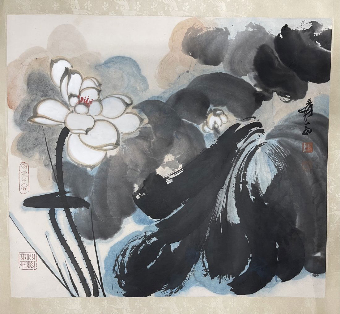 ZHANG DAQIAN(1899-1983) WHITE LOTUS PAINTING LENS (1 of 6)