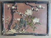 A HARDSTONE-EMBELLISHED LACQUER PANEL