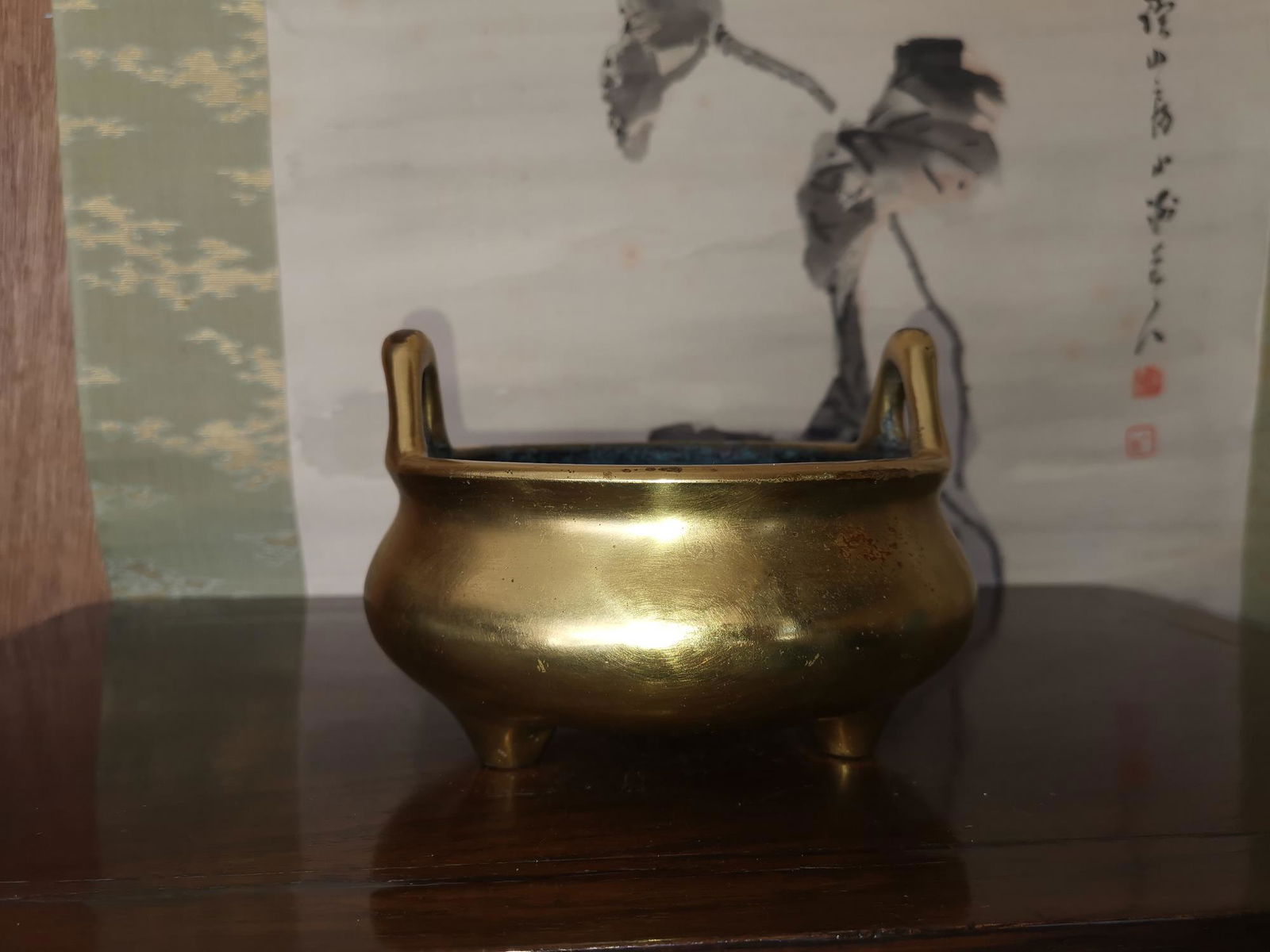 CHINESE GILT BRONZE INCENSE BURNER WITH DU YUELV KUAN (1 of 9)