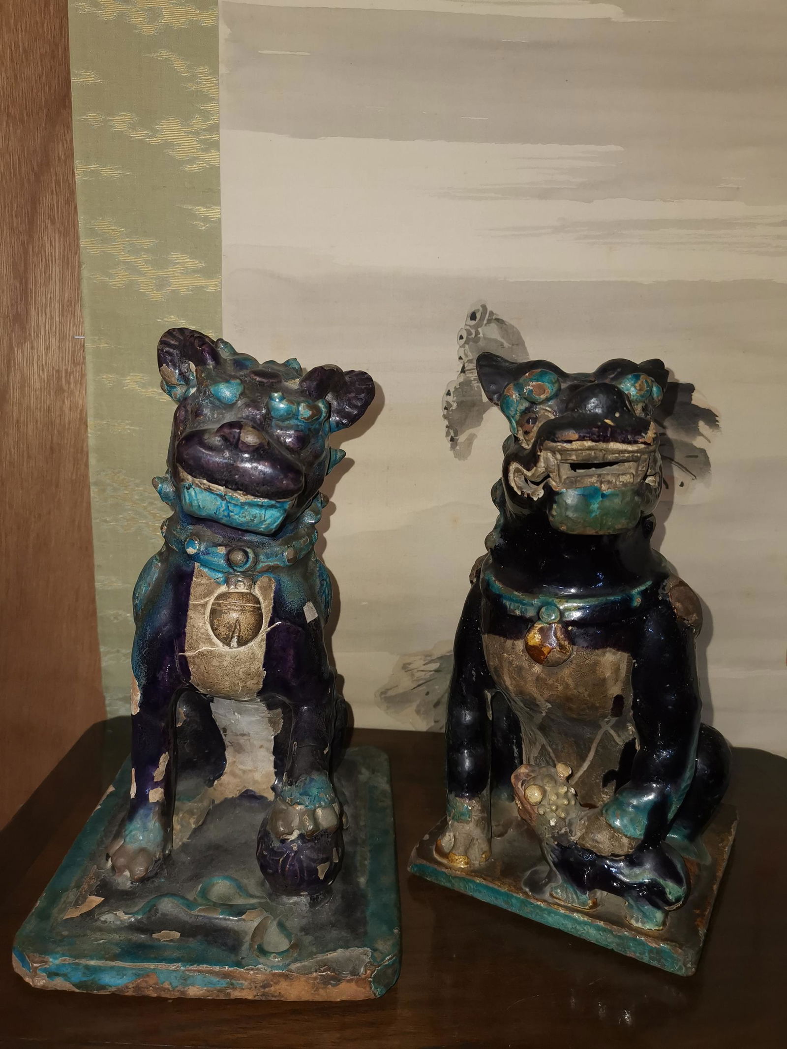 TWO MING DYNASTY CHINESE GLAZED LION (1 of 10)