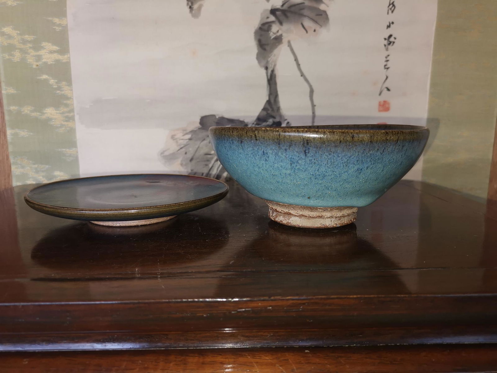 JUN KILN BOWL WITH RED SPOT AND A PLATE (1 of 13)