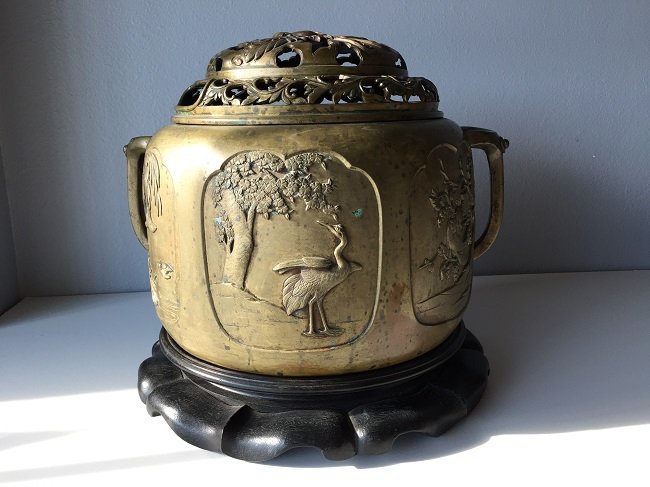 Big Chinese Bronze Incense Burner: Big Chinese Bronze Incense Burner. Without stand 10 x 13 1/2 inches.