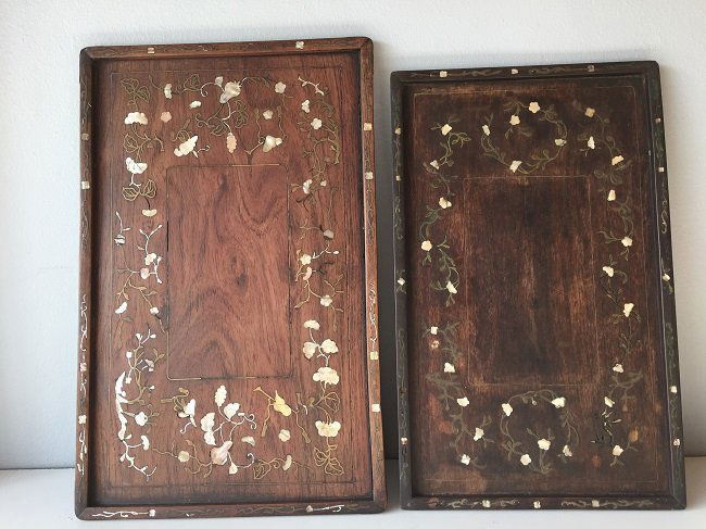 Two Chinese Hardwood Inlaid Shell Trays (1 of 6)
