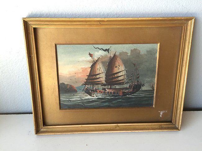 China Export Oil Painting Sail Boat: China Export Oil Painting Sail Boat. 10 1/4 x 7 7/8 inches.