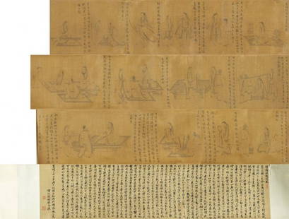 Chinese Long Scroll Painting: Chinese Long Scroll Painting. Provenance: a Taiwan collector got from Japan. The whole scroll is 499 inches long, 14 inches wide. The painting part is 177inches long, 13 inches wide; the calligraphy p