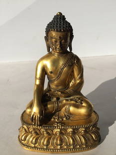 Chinese Tibet Gilt Bronze Buddha: Chinese Tibet Gilt Bronze Buddha. 6 x 2 3/4 x 2 inches.