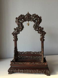 Chinese Zitan Carving Hanger Rack: Chinese Zitan Carving Hanger Rack. 15 1/4 x 10 x 4 1/2 inches.