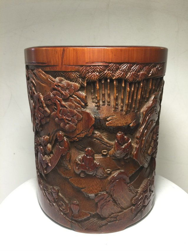 Chinese Bamboo Carving Characters Story Brush Pot (1 of 10)