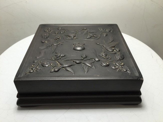 Rare Chinese Inkstone & Wood Stand Artist's Seal Mark (1 of 5)