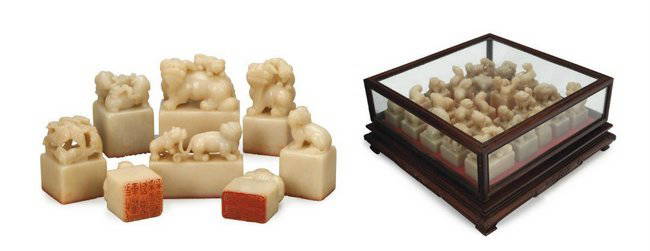 Set of Twenty-Five Chinese Soapstone Seals in Wood Case