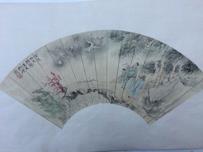 Chinese Figure Landscape Fan Painting Artist Signed (1 of 6)