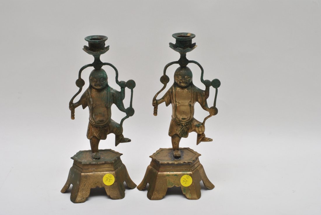TWO  ASIAN BRONZE FIGURE CANDLE STAND (1 of 3)