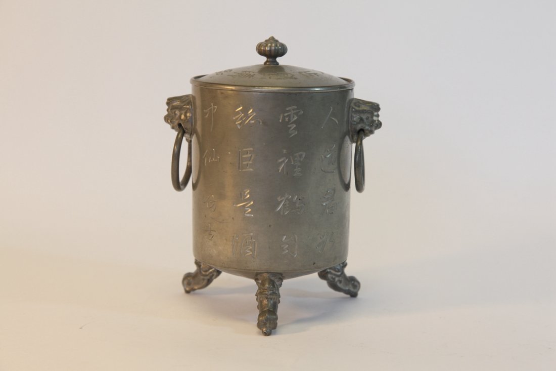 Chinese pewter tea caddy (1 of 7)