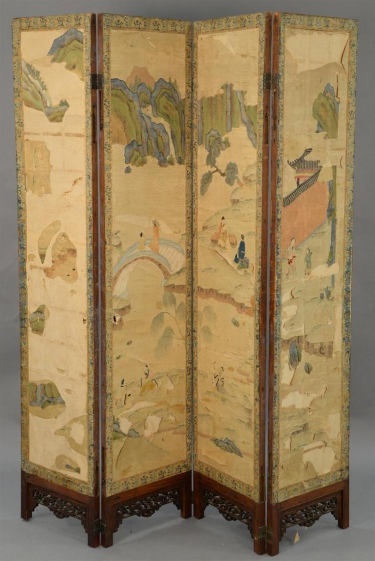 Lager Chinese antique silk and hardwood folding screen (1 of 10)