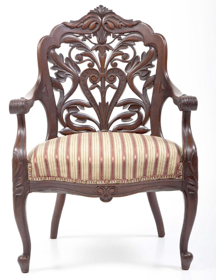 Heavily Carved Back Arm Chair (1 of 8)