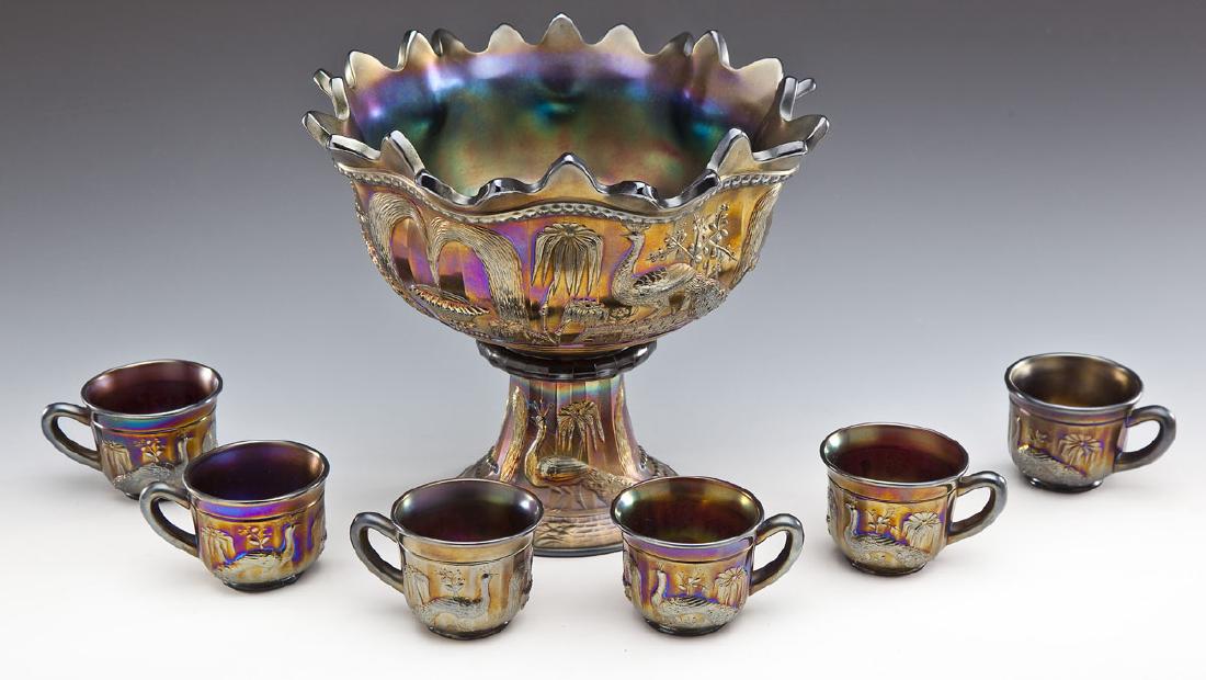 Northwood Amethyst Peacock & Fountain Punch Set (1 of 6)
