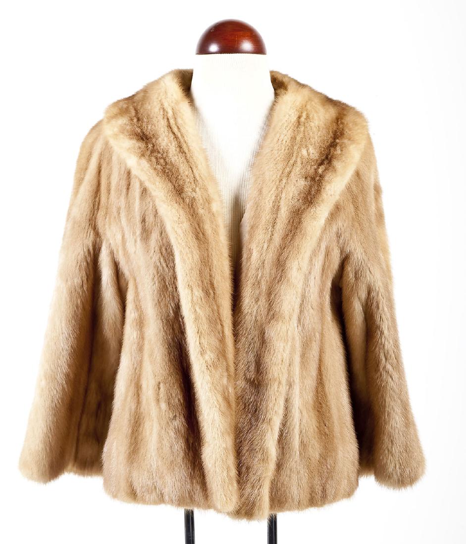 Pollack's Mink Jacket: DESCRIPTION: Pollack's Mink Farm mink jacket with satin lining. Labeled "Pollack's Mink Farm Deer Lake Pottsville Reading". MEASUREMENTS: Sleeve 21". Hem to shoulder 22". Shoulder to shoulder 17-1/2".