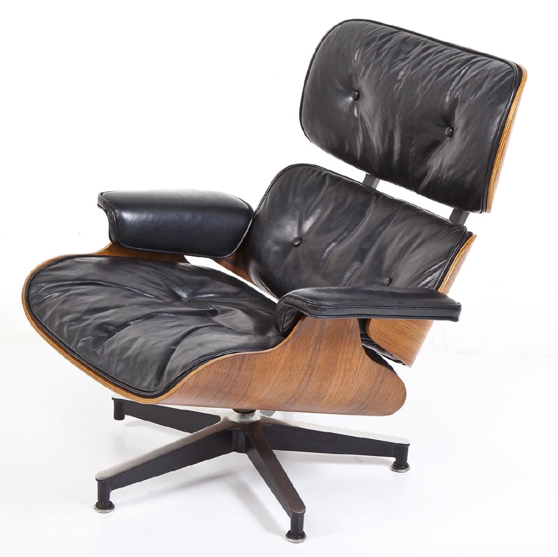 Eames for Herman Miller Lounge Chair: DESCRIPTION: Charles Eames for Herman Miller lounge chair. MEASUREMENTS: 33" x 33" x 33" high. CONDITION: Minor wear and creasing to leather. Small tear to one side seam and one back seam.