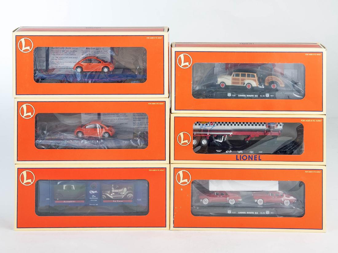6 Lionel Cars incl. Route 66 Volkswagon in OBs (1 of 2)