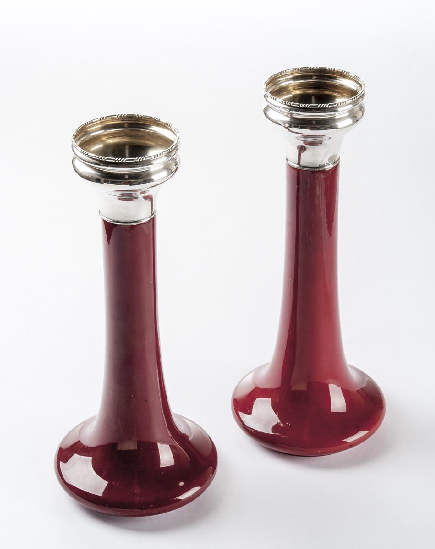 Pair Royal Doulton Sterling Mounted Flambe Vases (1 of 4)