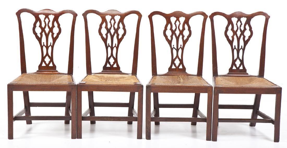 4 18th C Chippendale Rush Seat Chairs (1 of 9)