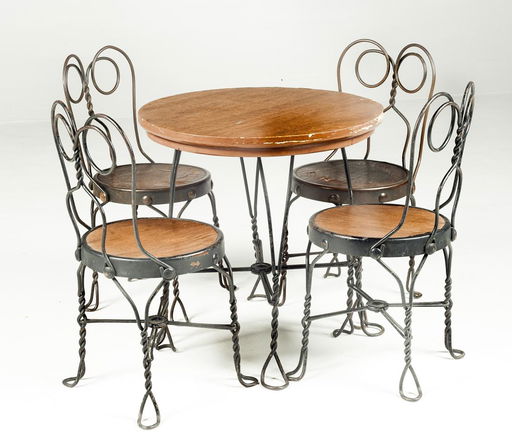 Vintage Wrought Iron Ice Cream Parlor Table And Chair Set Ebth