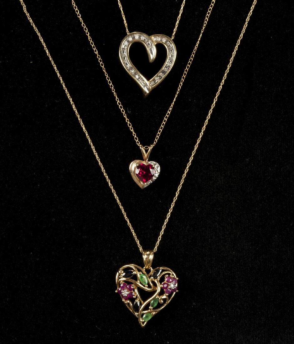 3 10K Gemstone Heart Pendant Necklaces (1 of 1)