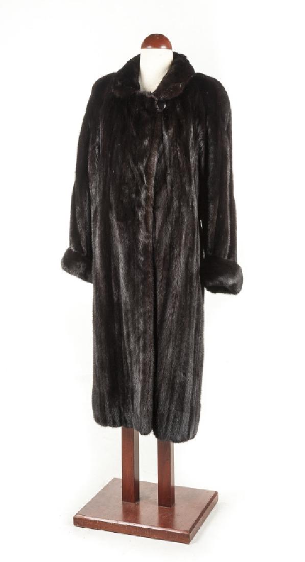 Muscalus Dark Brown Long Mink Fur Coat (1 of 1)