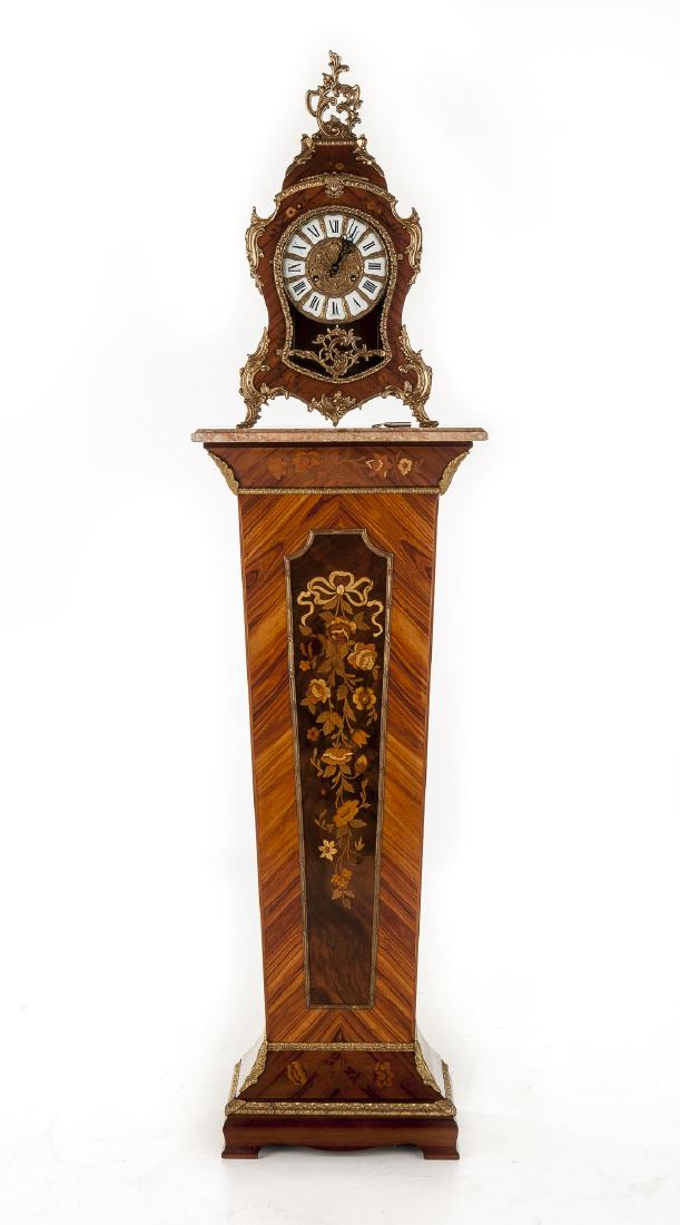Louis XIV Style Inlaid Mantle Clock & Pedestal (1 of 3)
