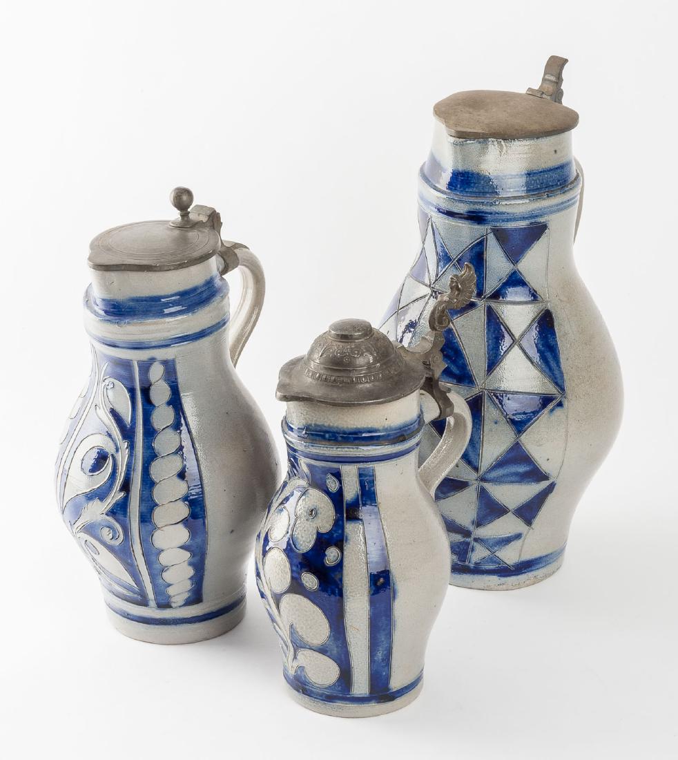 3 19th Century Westerwald Stoneware Tankards (1 of 5)