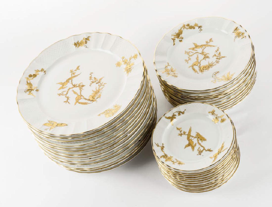 38 Pc Bernardaud & Cone Limoges Plate Set: DESCRIPTION: Thirty-eight piece Bernardaud & Cone Limoges plate set in Reine Elisabeth pattern. Marked for Bernard & Co. Includes fourteen 10-1/8" dinner plates, twelve 8-1/4" salad plates, and twelve