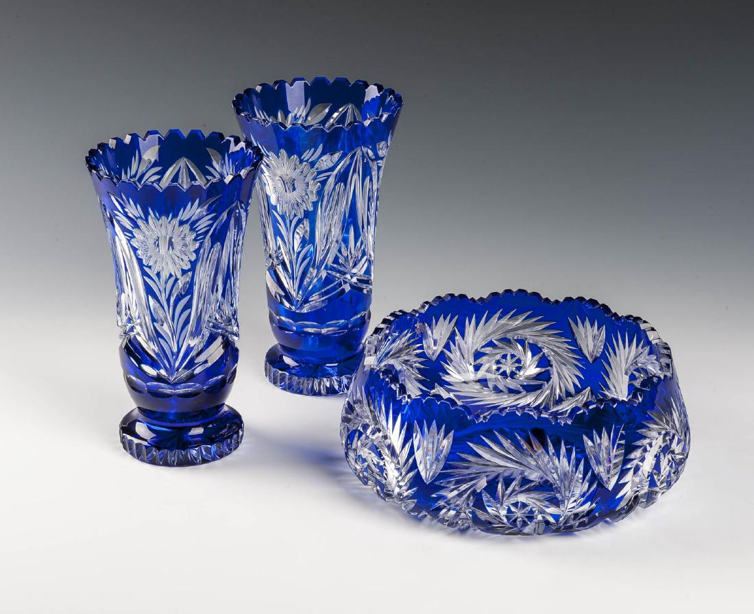 3 Pcs of Cobalt Cut to Clear incl Vase & Bowl (1 of 3)